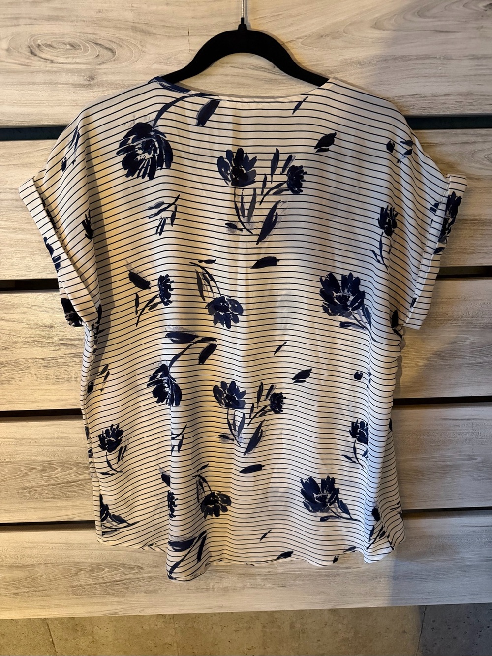 Maurices Navy Floral Striped V-Neck Top - Picture 2 of 4